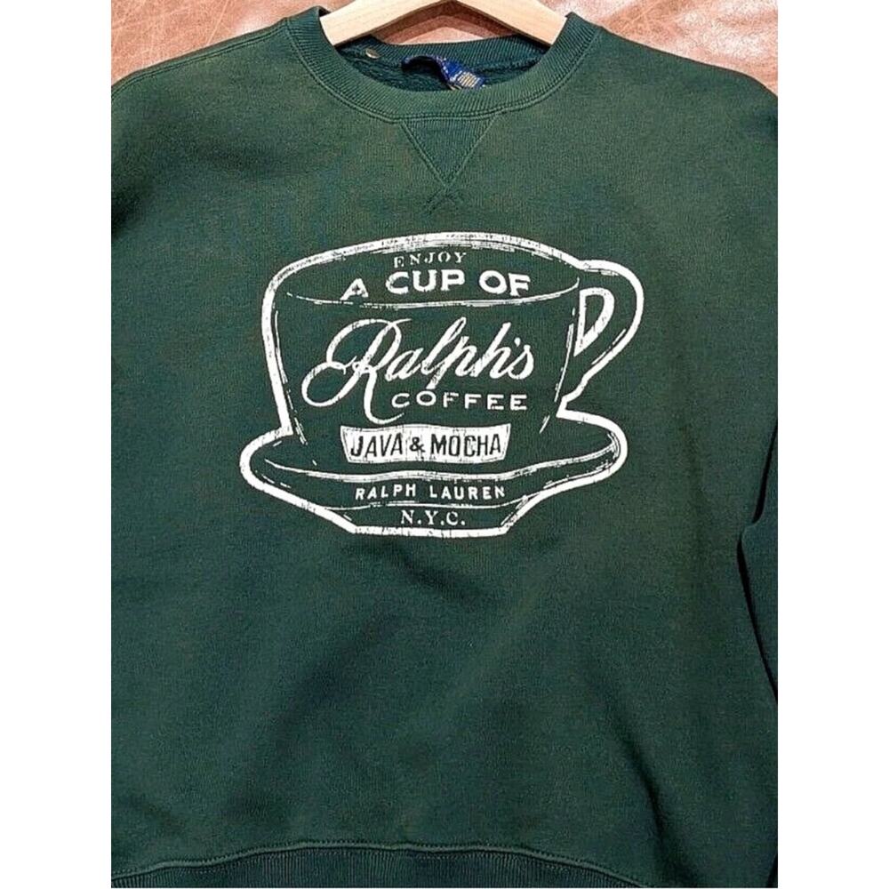Polo Ralph Lauren Ralph’s Coffee Sweatshirt Green GUC sz L SOUGHT AFTER - Picture 9 of 9